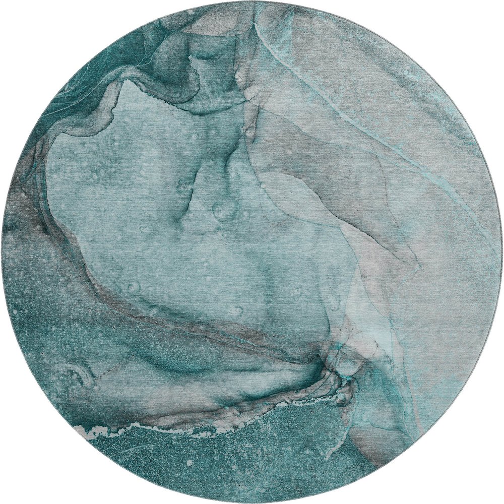 Premium Machine Washable Mayfield  Teal 8' x 8' Round Rug. Picture 1