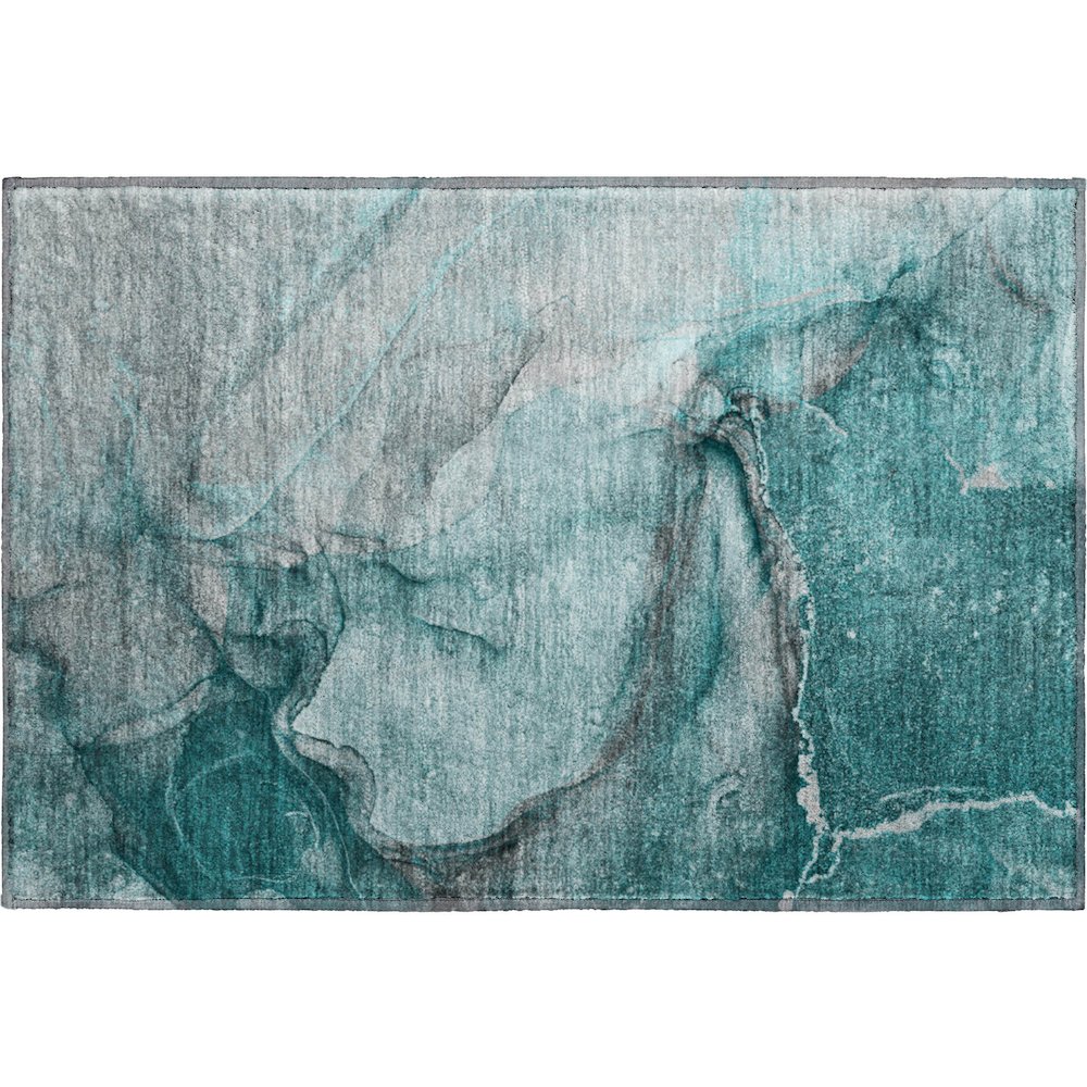 Premium Machine Washable Mayfield  Teal 1'8" x 2'6" Rug. Picture 1