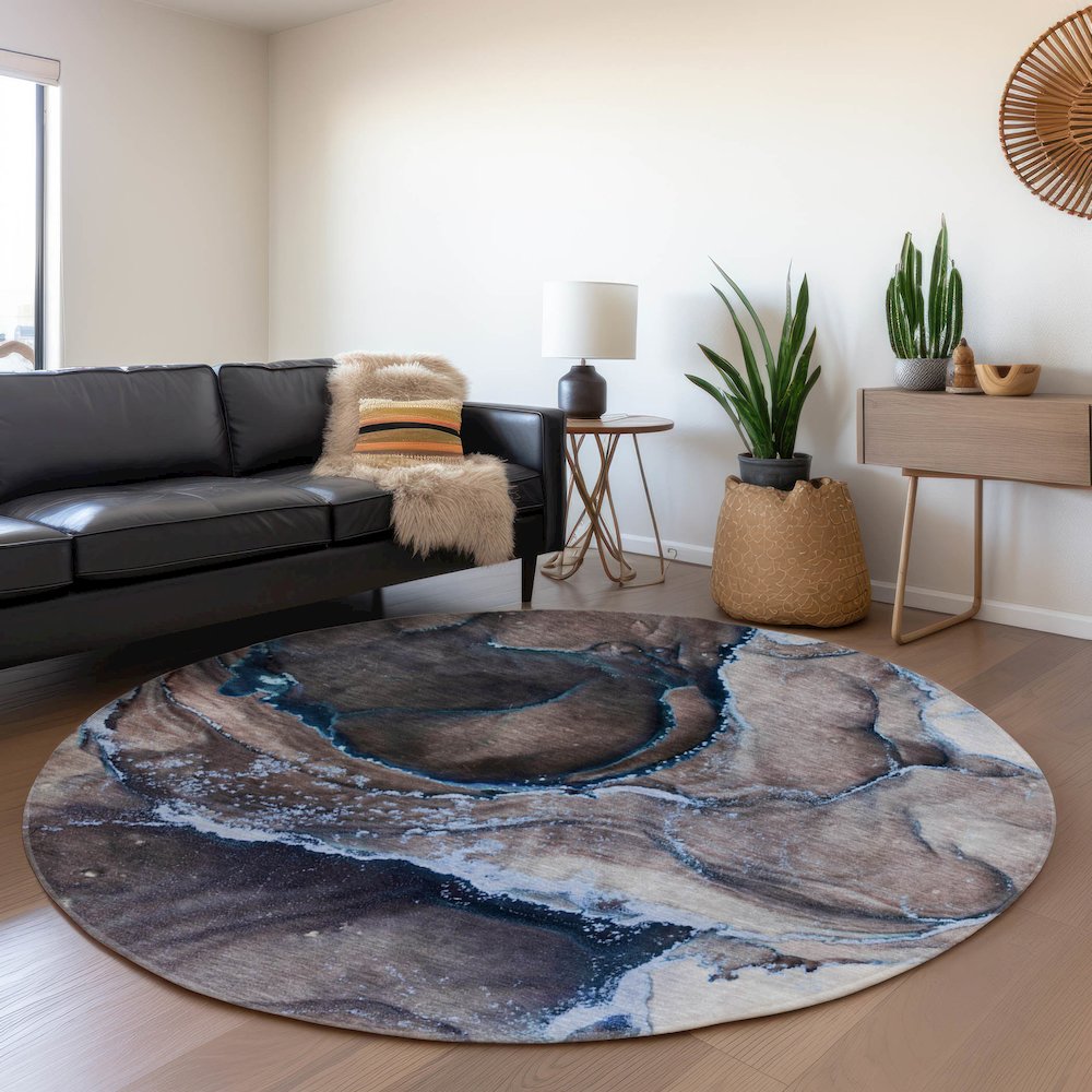 Premium Machine Washable Mayfield  Navy 8' x 8' Round Rug. Picture 5