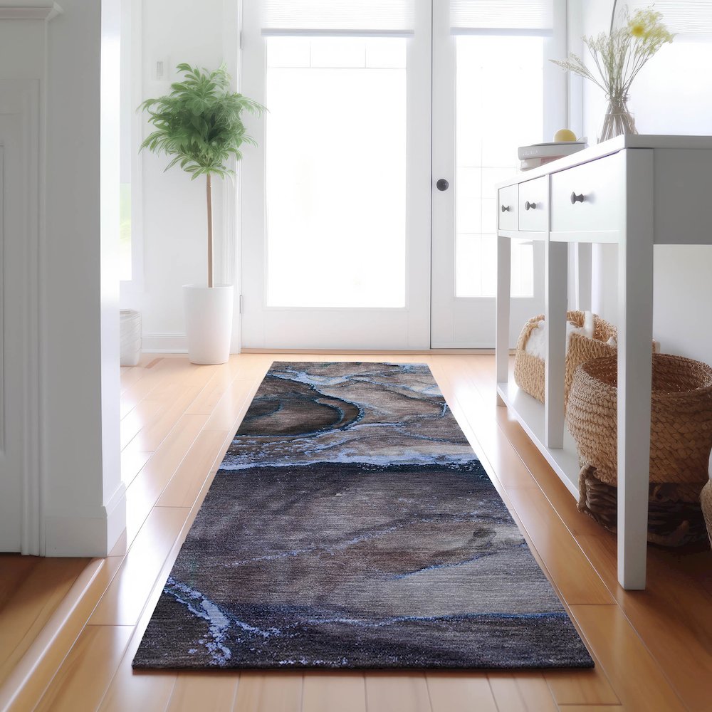 Premium Machine Washable Mayfield  Navy 2'3" x 7'6" Runner Rug. Picture 5