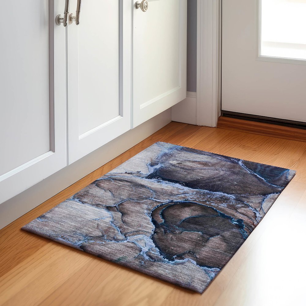 Premium Machine Washable Mayfield  Navy 1'8" x 2'6" Rug. Picture 5