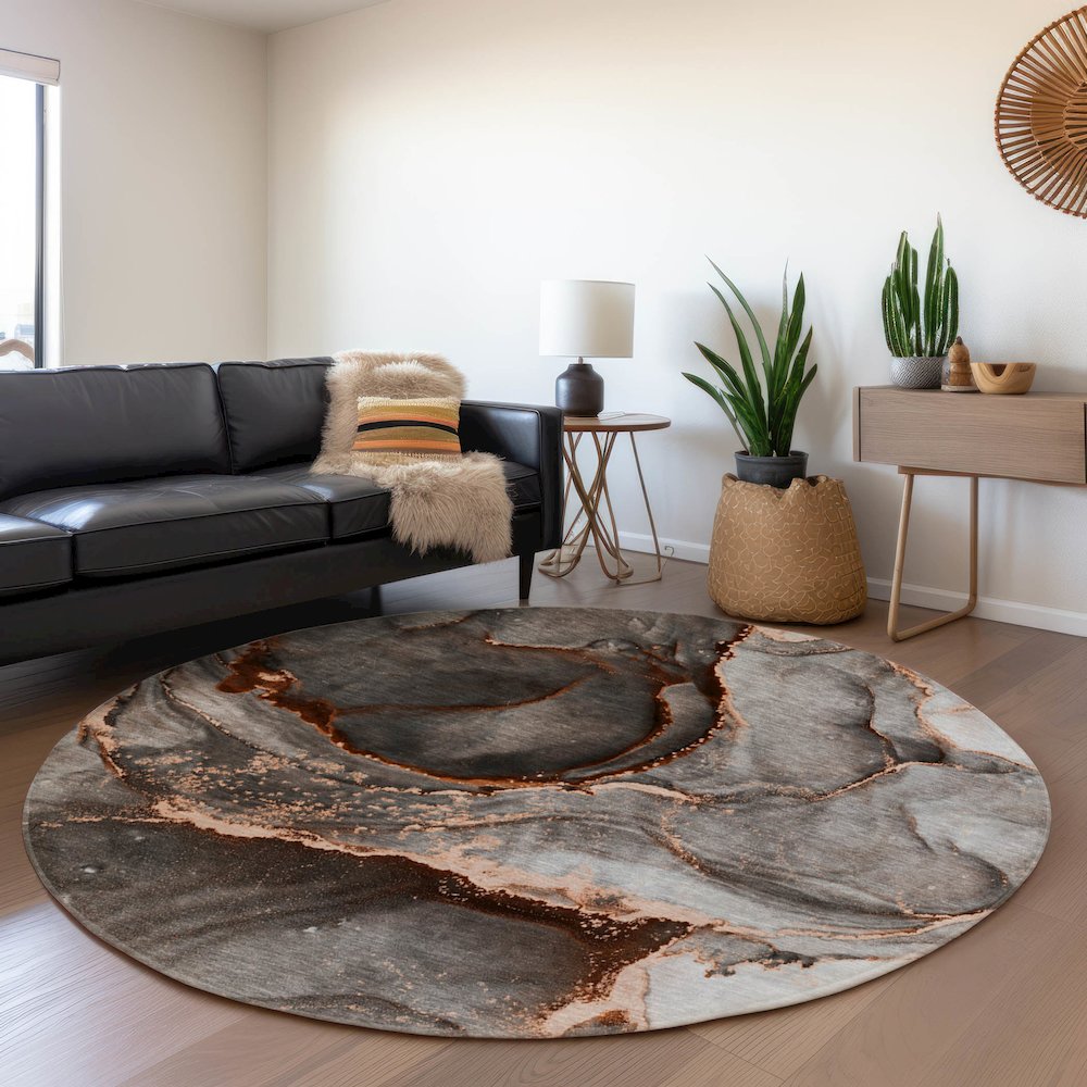 Premium Machine Washable Mayfield  Peach 8' x 8' Round Rug. Picture 5