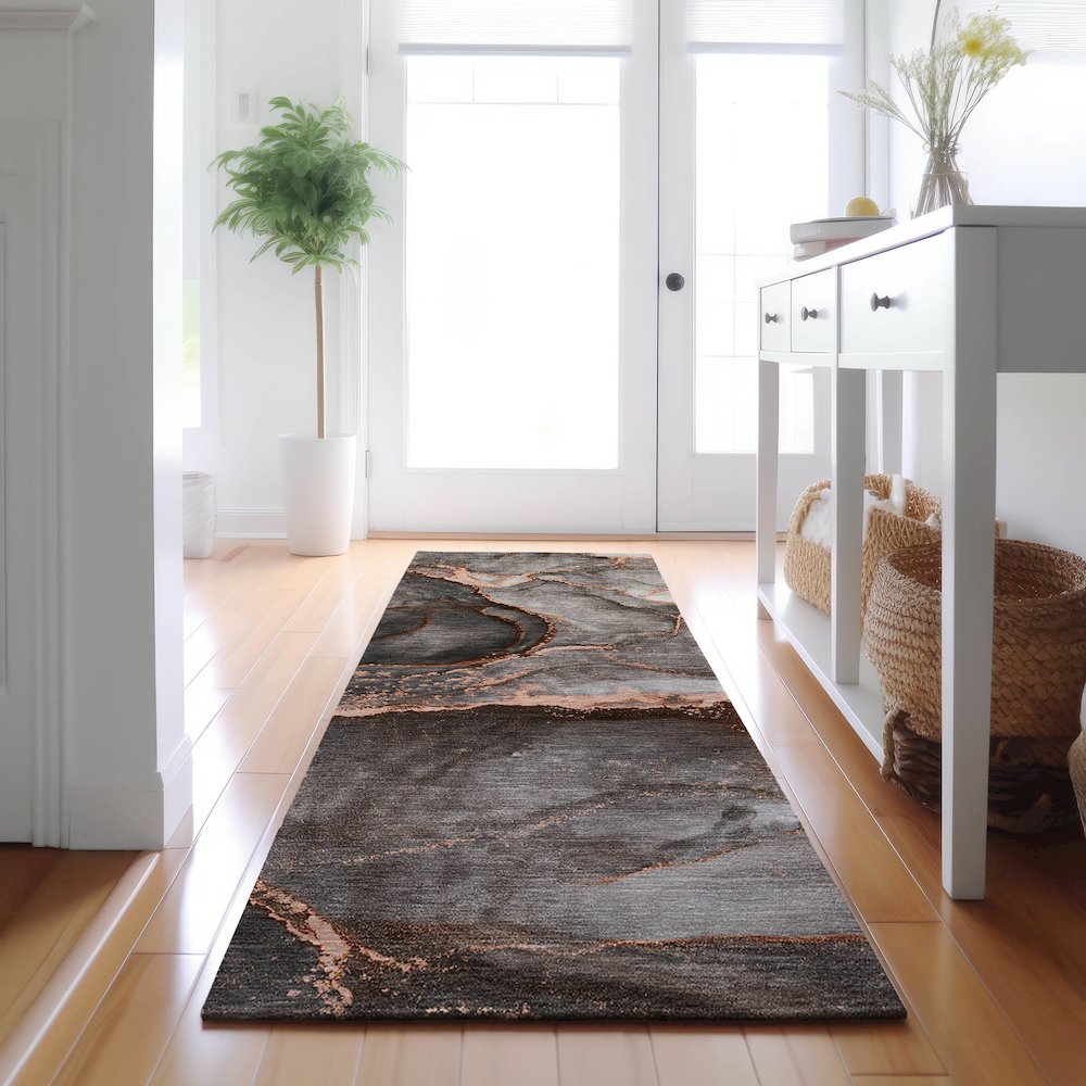 Premium Machine Washable Mayfield  Peach 2'3" x 7'6" Runner Rug. Picture 5