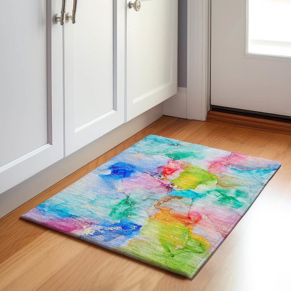 Premium Machine Washable Mayfield  Blue 1'8" x 2'6" Rug. Picture 5