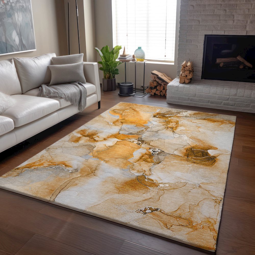 Premium Machine Washable Mayfield  Orange 2'6" x 3'10" Rug. Picture 6