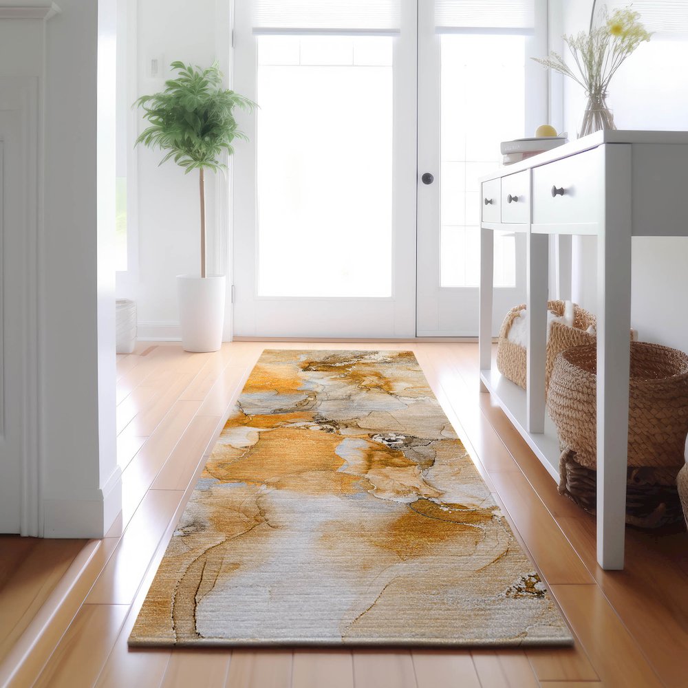 Premium Machine Washable Mayfield  Orange 2'3" x 7'6" Runner Rug. Picture 5