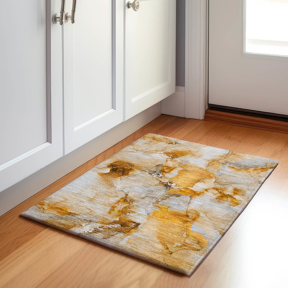 Premium Machine Washable Mayfield  Orange 1'8" x 2'6" Rug. Picture 5