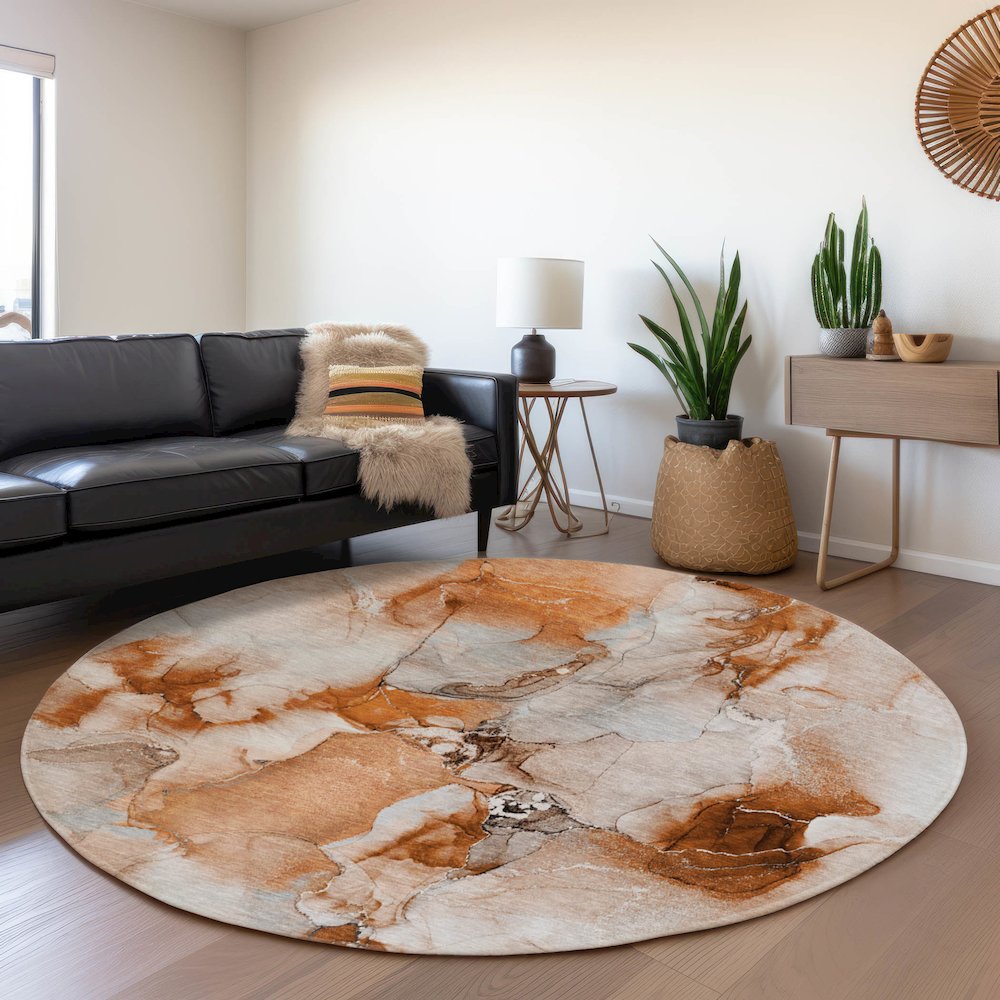Premium Machine Washable Mayfield  Paprika 8' x 8' Round Rug. Picture 5