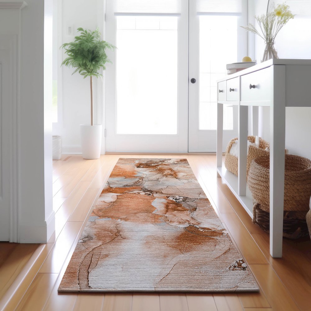 Premium Machine Washable Mayfield  Paprika 2'3" x 7'6" Runner Rug. Picture 5