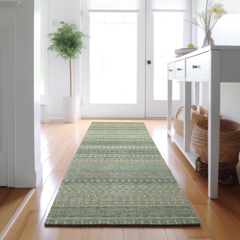 Premium Machine Washable Mayfield  Aloe 2'3" x 7'6" Runner Rug. Picture 5