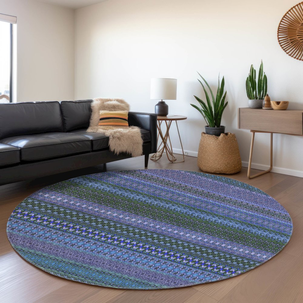 Premium Machine Washable Mayfield  Blue 8' x 8' Round Rug. Picture 5