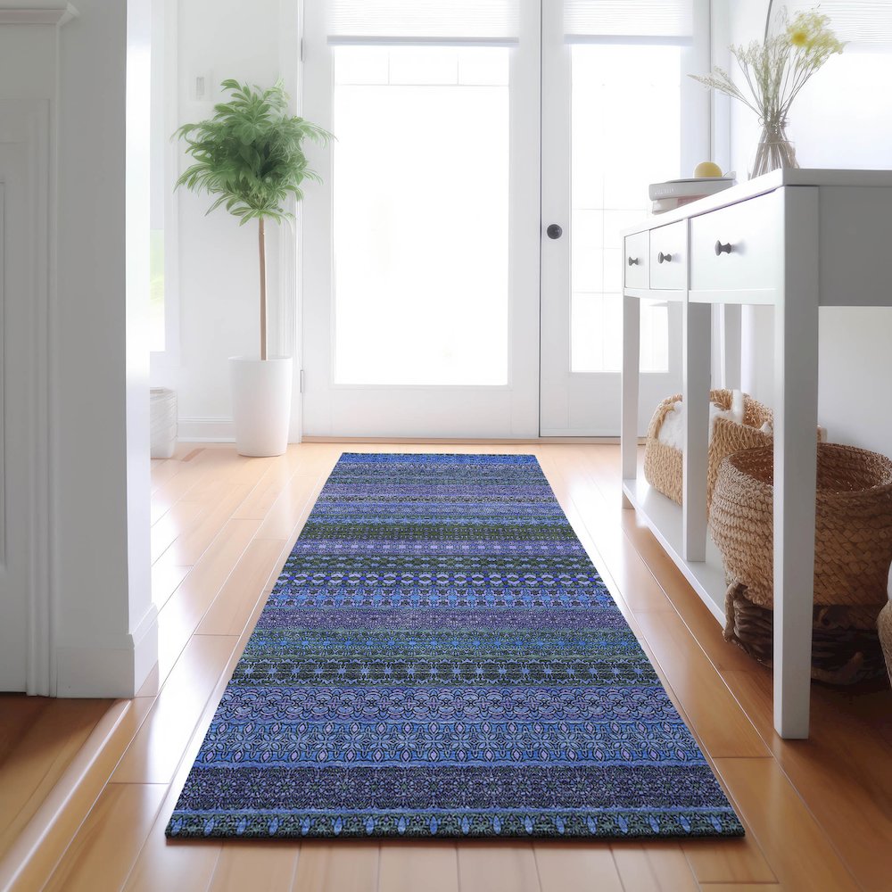 Premium Machine Washable Mayfield  Blue 2'3" x 7'6" Runner Rug. Picture 5
