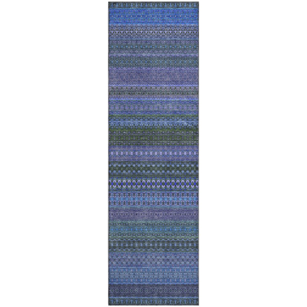 Premium Machine Washable Mayfield  Blue 2'3" x 7'6" Runner Rug. Picture 1
