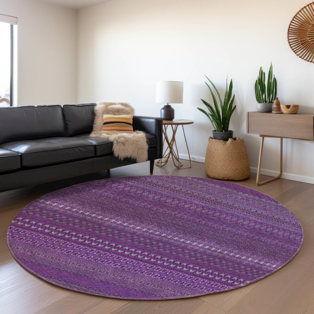 Premium Machine Washable Mayfield  Eggplant 8' x 8' Round Rug. Picture 5