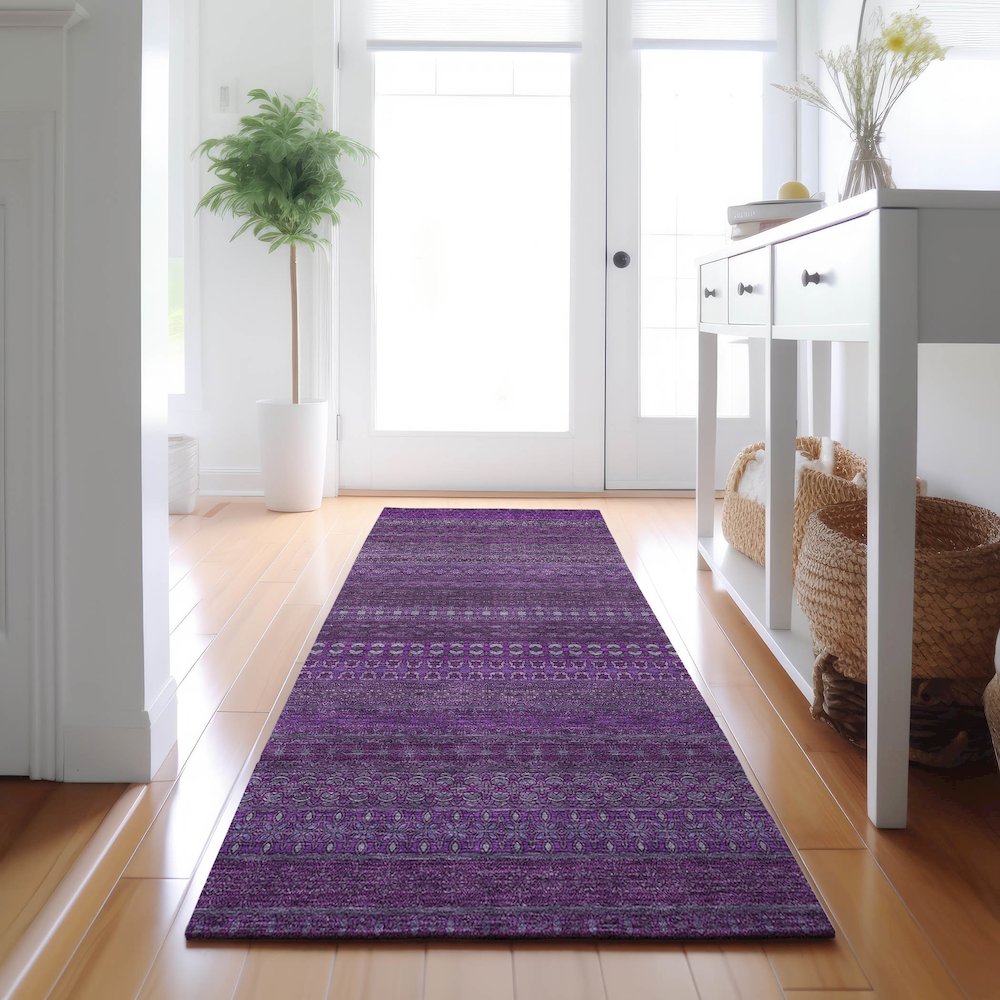 Premium Machine Washable Mayfield  Eggplant 2'3" x 7'6" Runner Rug. Picture 5