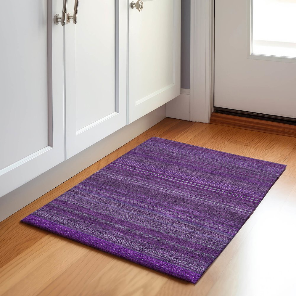 Premium Machine Washable Mayfield  Eggplant 1'8" x 2'6" Rug. Picture 5