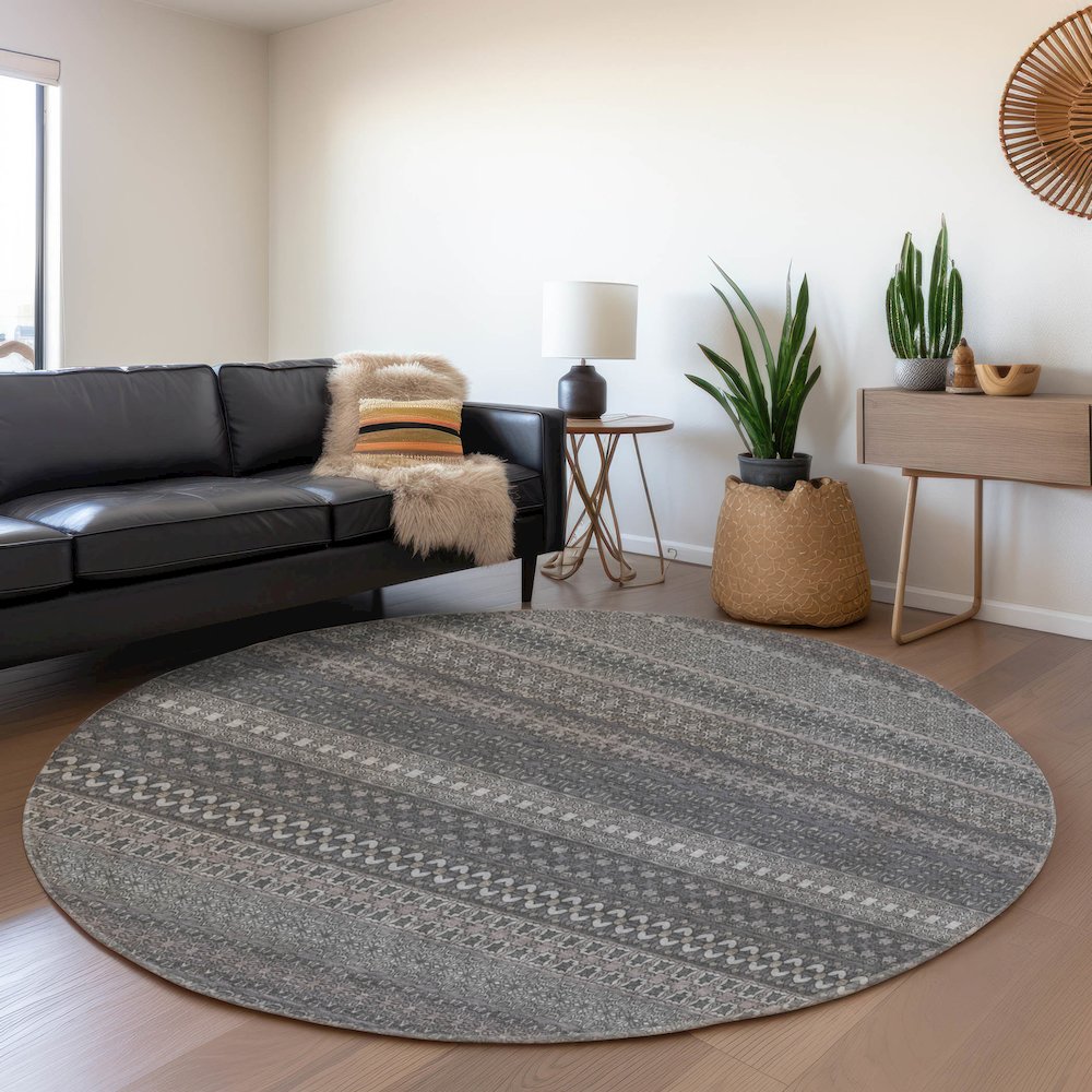 Premium Machine Washable Mayfield  Gray 8' x 8' Round Rug. Picture 5