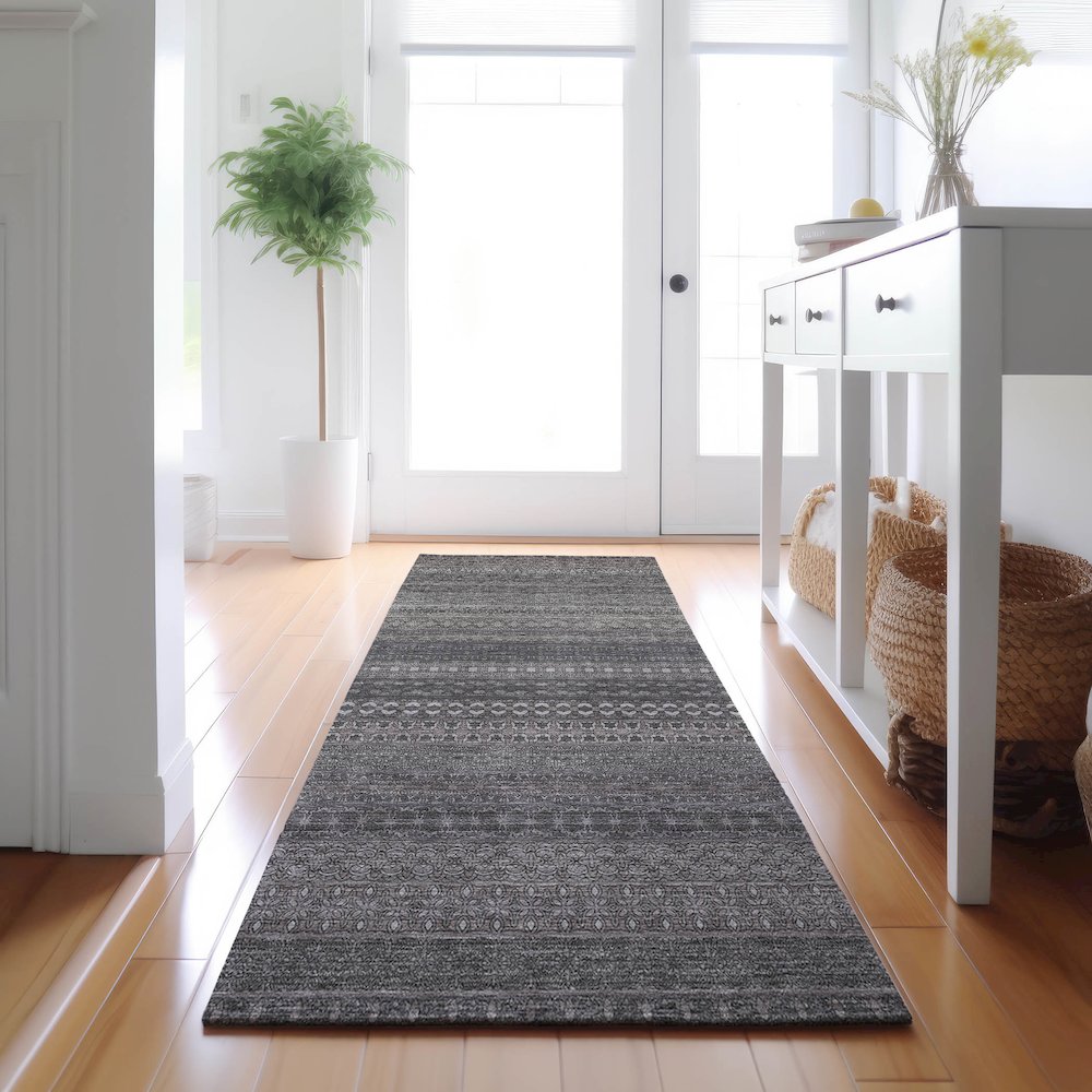 Premium Machine Washable Mayfield  Gray 2'3" x 7'6" Runner Rug. Picture 5