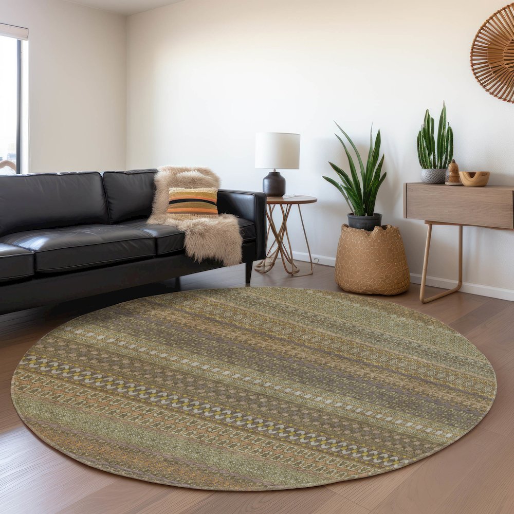Premium Machine Washable Mayfield  Khaki 8' x 8' Round Rug. Picture 5