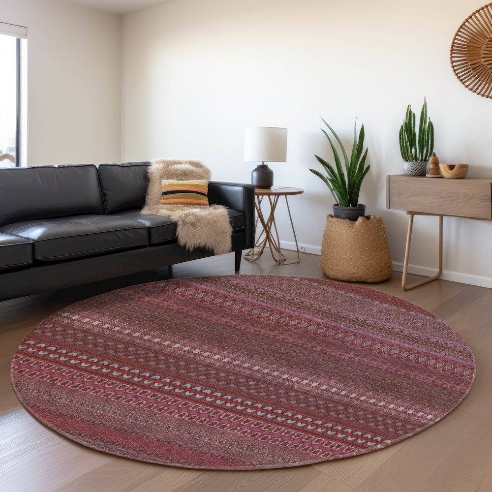 Premium Machine Washable Mayfield  Merlot 8' x 8' Round Rug. Picture 5