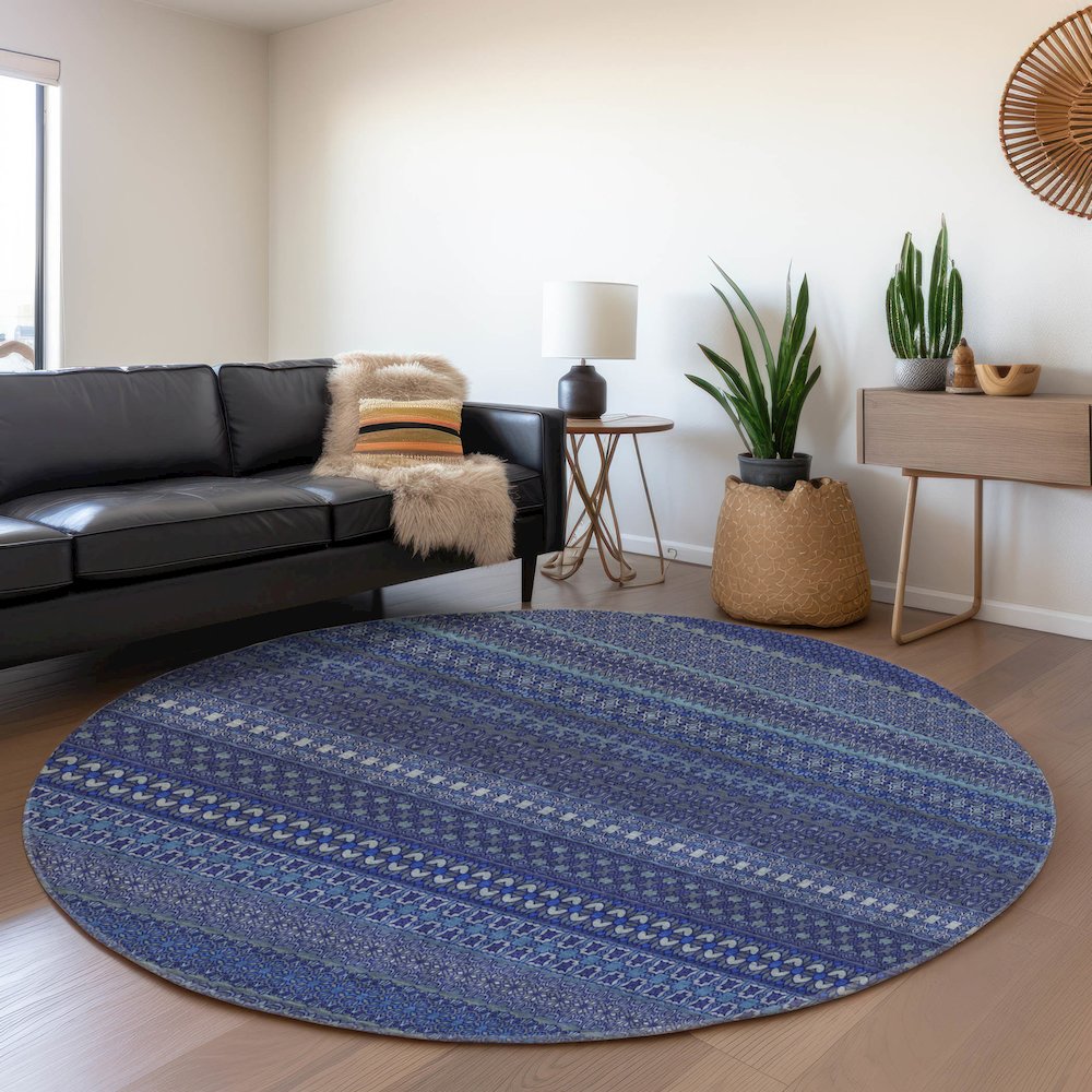 Premium Machine Washable Mayfield  Navy 8' x 8' Round Rug. Picture 5