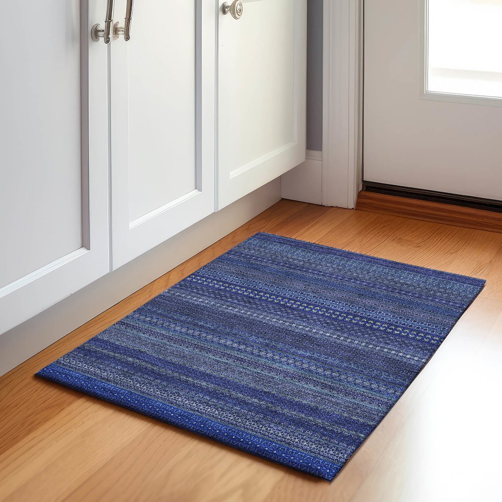 Premium Machine Washable Mayfield  Navy 1'8" x 2'6" Rug. Picture 5