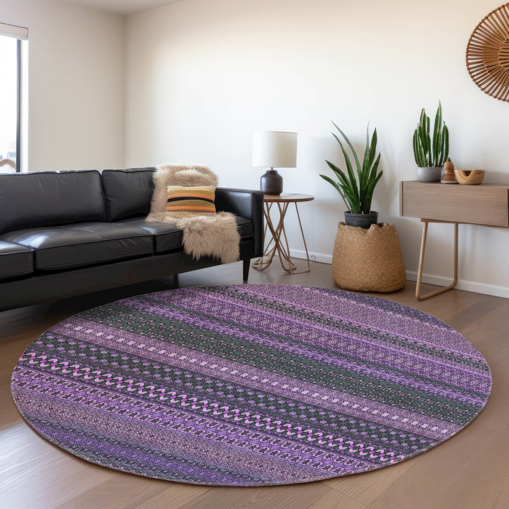 Premium Machine Washable Mayfield  Purple 8' x 8' Round Rug. Picture 5