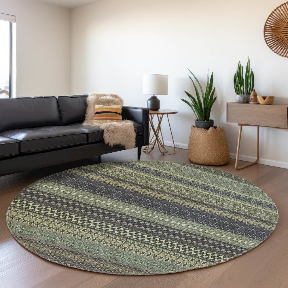 Premium Machine Washable Mayfield  Sage 8' x 8' Round Rug. Picture 5