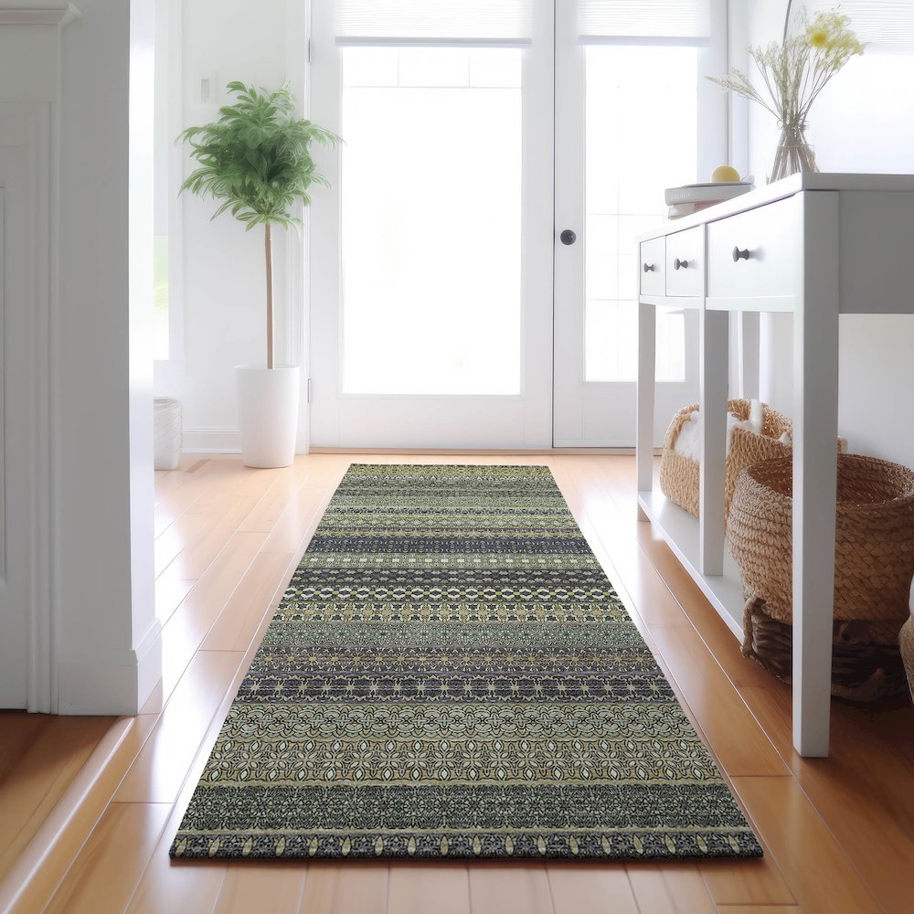 Premium Machine Washable Mayfield  Sage 2'3" x 7'6" Runner Rug. Picture 5