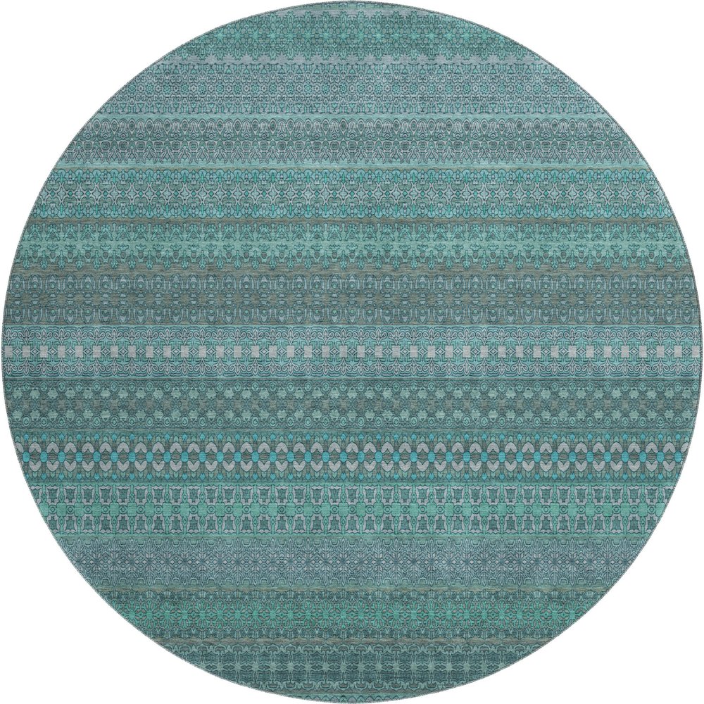 Premium Machine Washable Mayfield  Turquoise 8' x 8' Round Rug. Picture 1