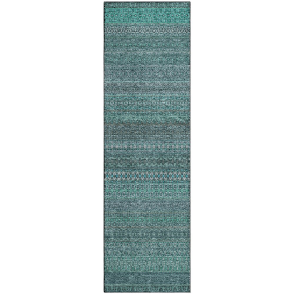Premium Machine Washable Mayfield  Turquoise 2'3" x 7'6" Runner Rug. Picture 1