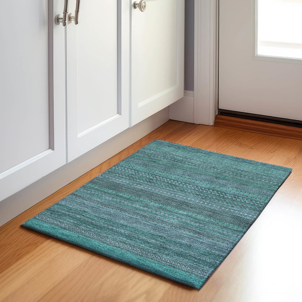 Premium Machine Washable Mayfield  Turquoise 1'8" x 2'6" Rug. Picture 5