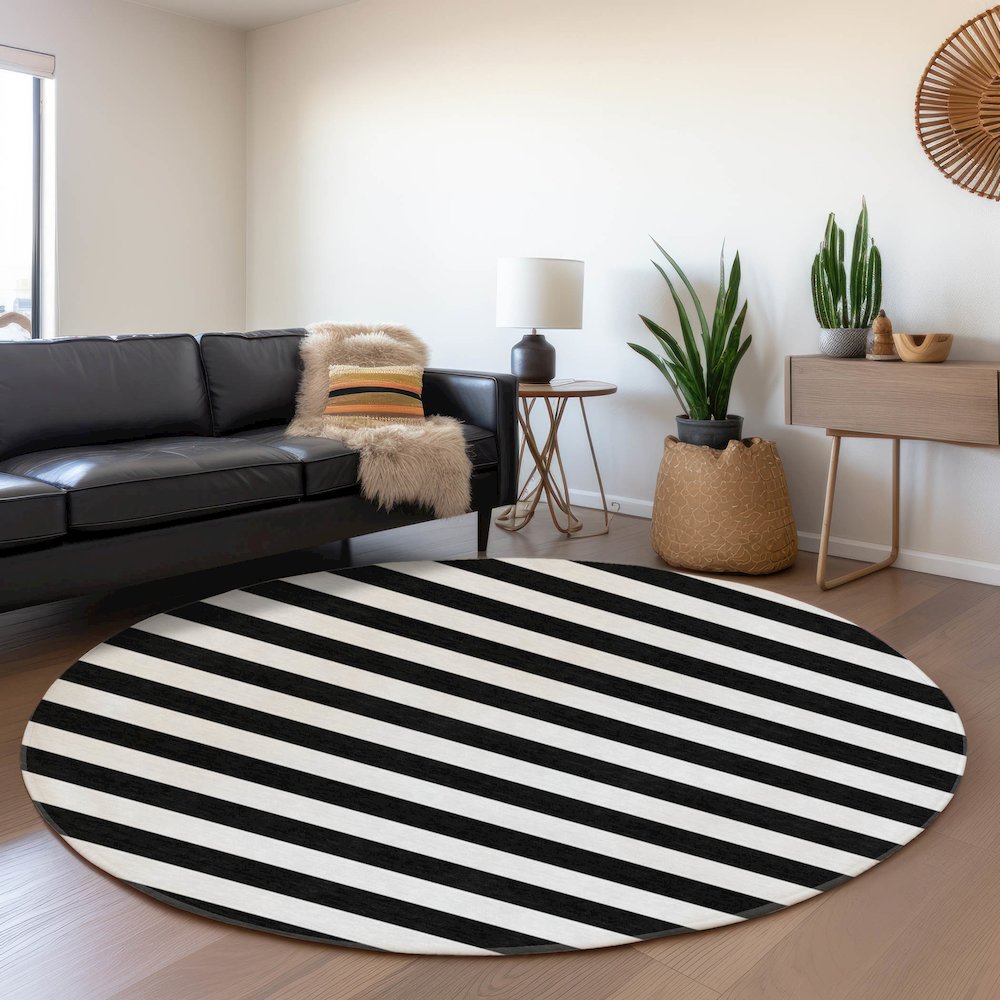 Premium Machine Washable Mayfield  Black 8' x 8' Round Rug. Picture 5