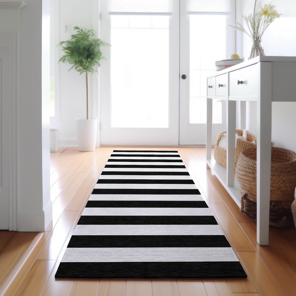 Premium Machine Washable Mayfield  Black 2'3" x 7'6" Runner Rug. Picture 5