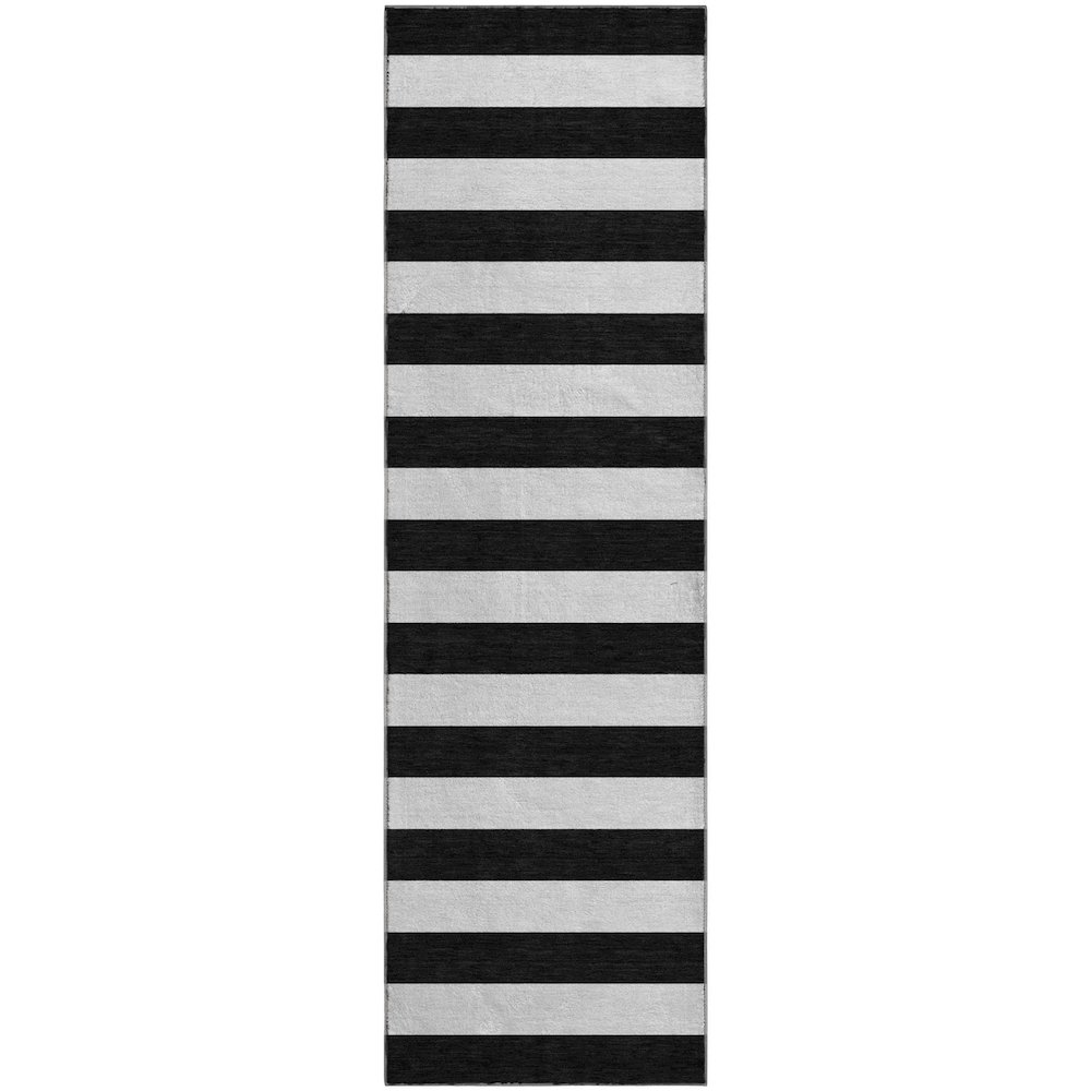 Premium Machine Washable Mayfield  Black 2'3" x 7'6" Runner Rug. Picture 1