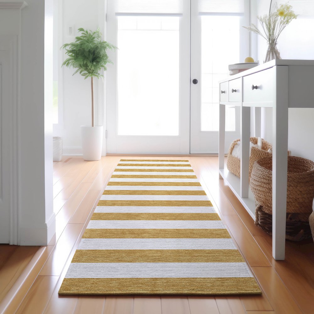 Premium Machine Washable Mayfield  Gold 2'3" x 7'6" Runner Rug. Picture 5