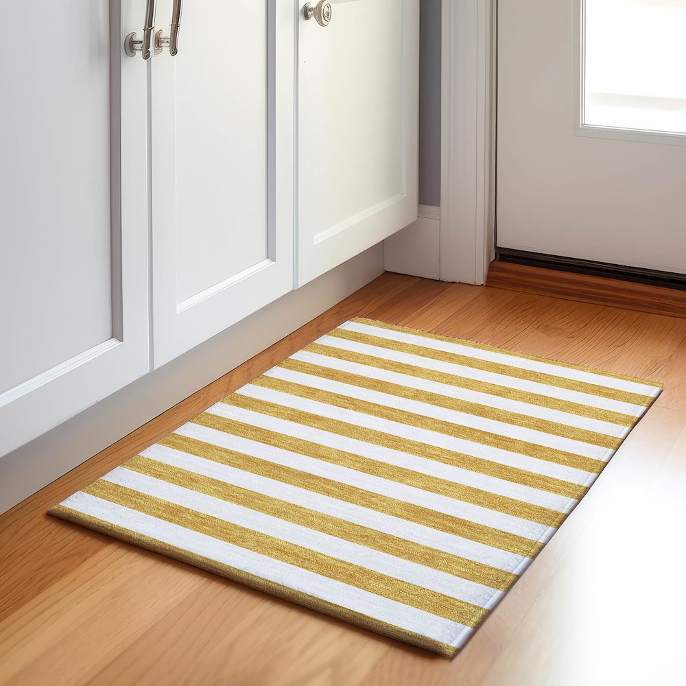 Premium Machine Washable Mayfield  Gold 1'8" x 2'6" Rug. Picture 5