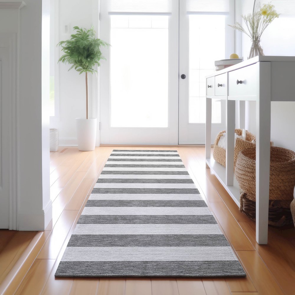 Premium Machine Washable Mayfield  Gray 2'3" x 7'6" Runner Rug. Picture 5