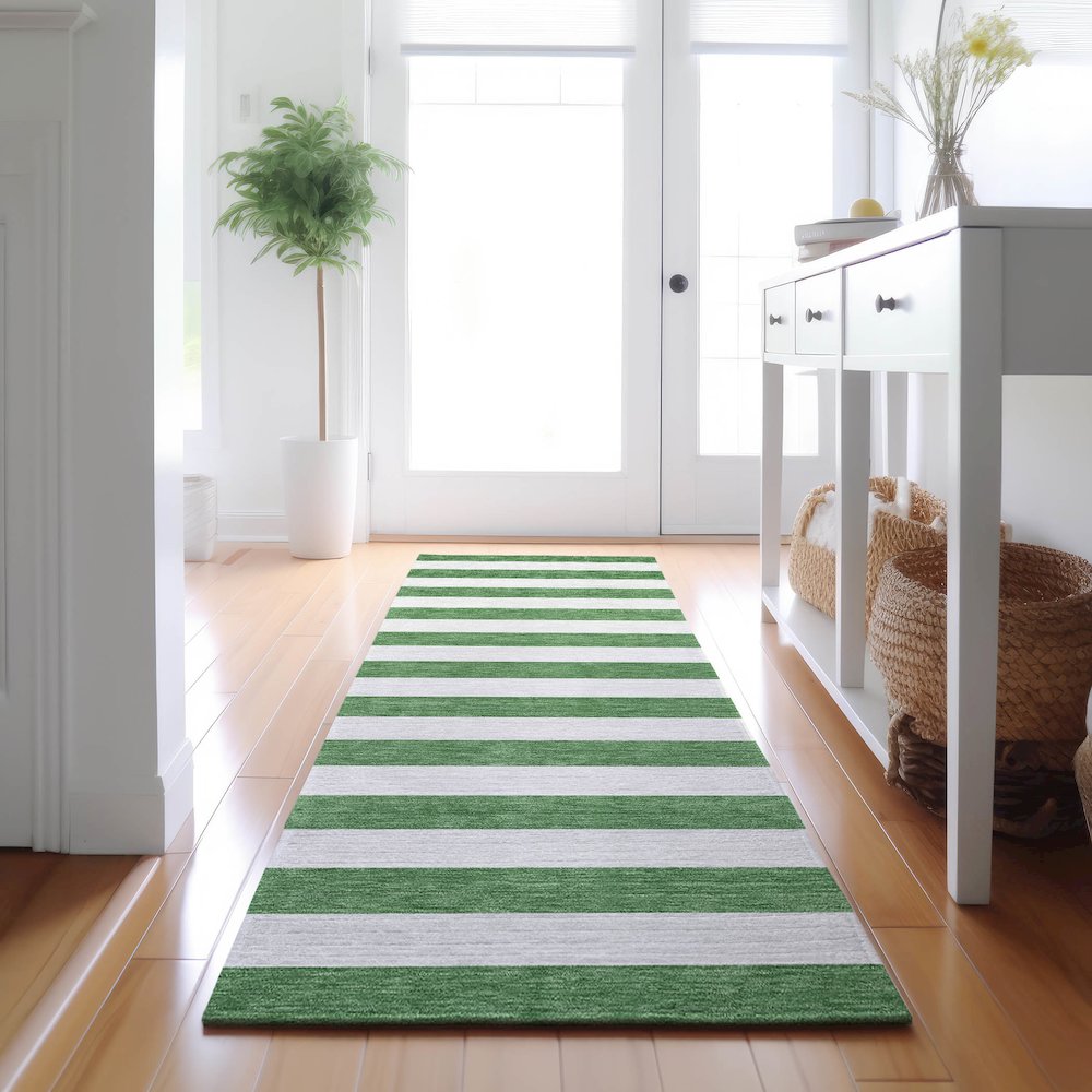 Premium Machine Washable Mayfield  Green 2'3" x 7'6" Runner Rug. Picture 5