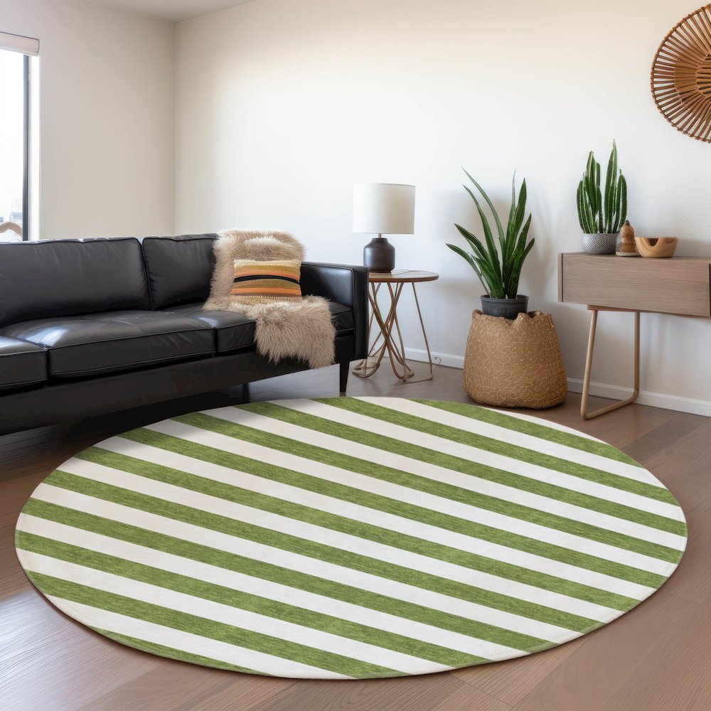 Premium Machine Washable Mayfield  Olive 8' x 8' Round Rug. Picture 5