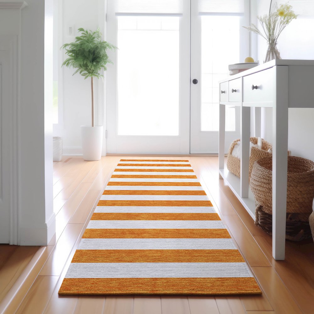 Premium Machine Washable Mayfield  Orange 2'3" x 7'6" Runner Rug. Picture 5