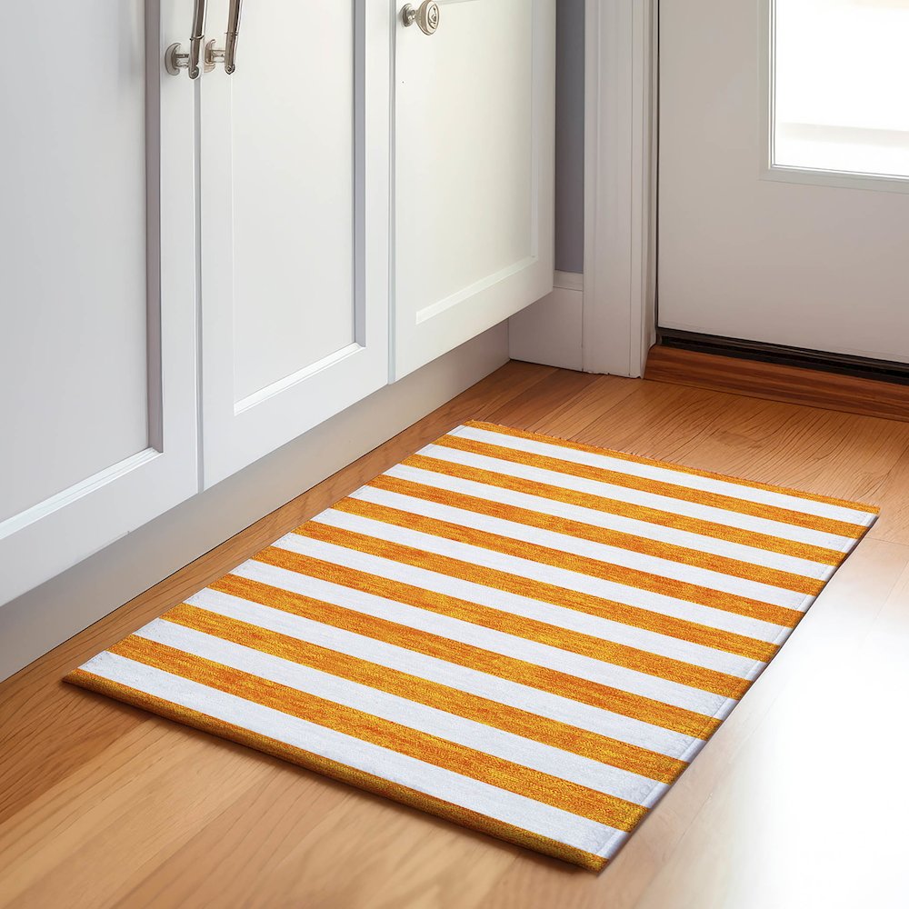 Premium Machine Washable Mayfield  Orange 1'8" x 2'6" Rug. Picture 5