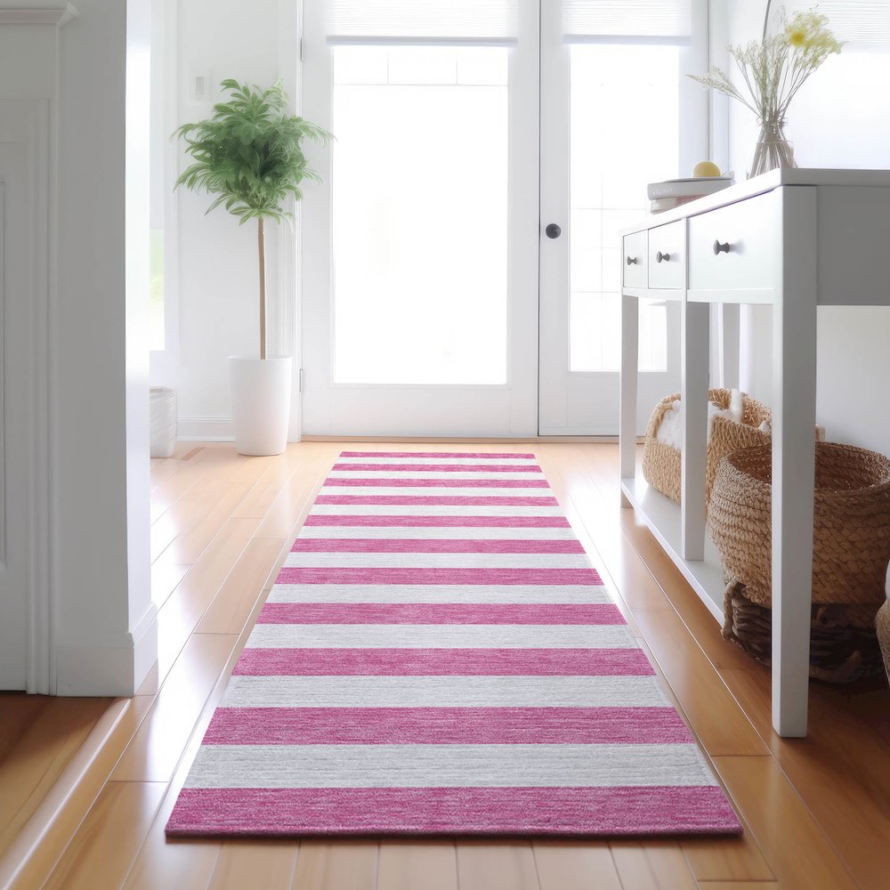 Premium Machine Washable Mayfield  Pink 2'3" x 7'6" Runner Rug. Picture 5