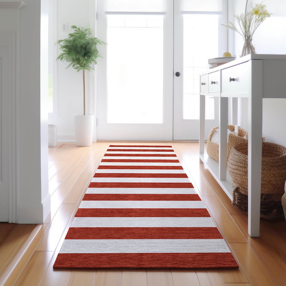 Premium Machine Washable Mayfield  Red 2'3" x 7'6" Runner Rug. Picture 5
