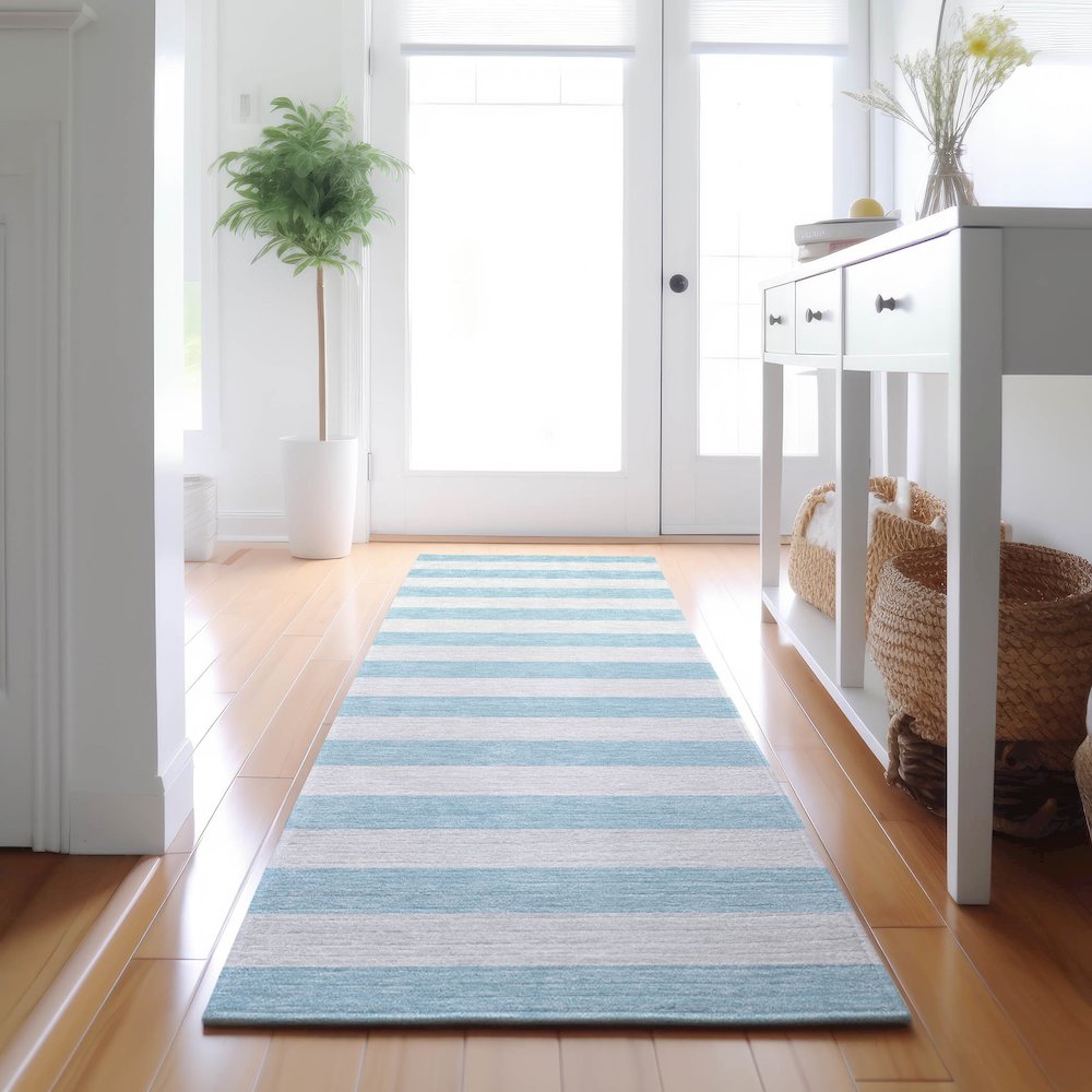 Premium Machine Washable Mayfield  Sky 2'3" x 7'6" Runner Rug. Picture 5