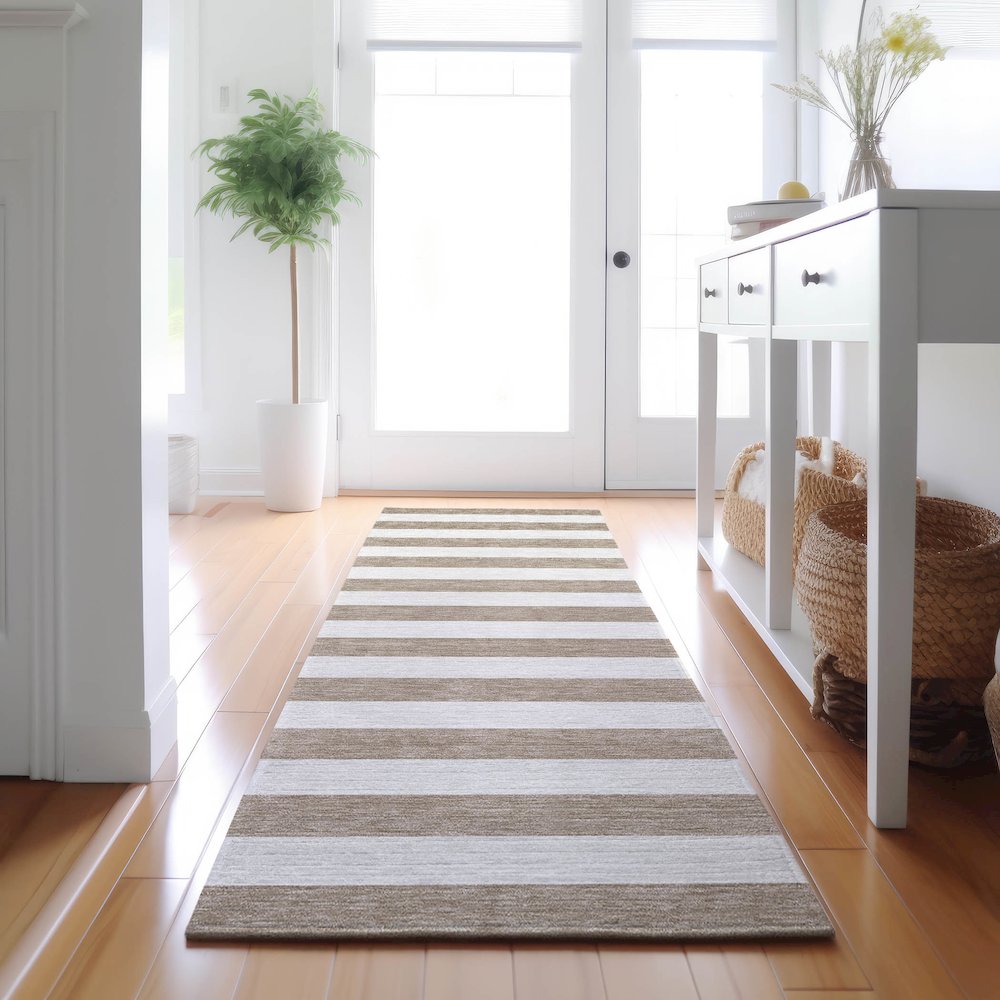 Premium Machine Washable Mayfield  Taupe 2'3" x 7'6" Runner Rug. Picture 5