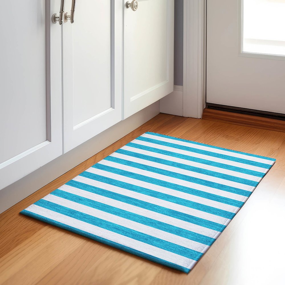 Premium Machine Washable Mayfield  Teal 1'8" x 2'6" Rug. Picture 5