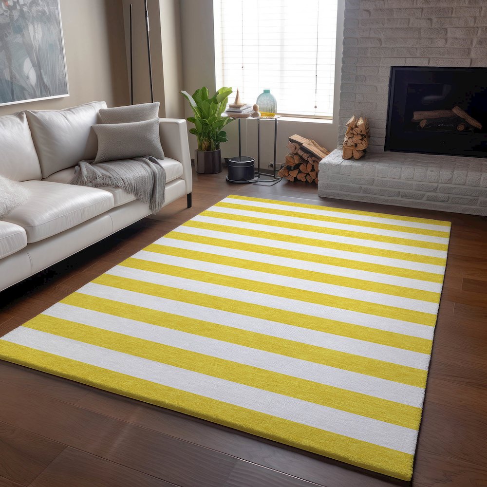 Premium Machine Washable Mayfield  Yellow 2'6" x 3'10" Rug. Picture 6