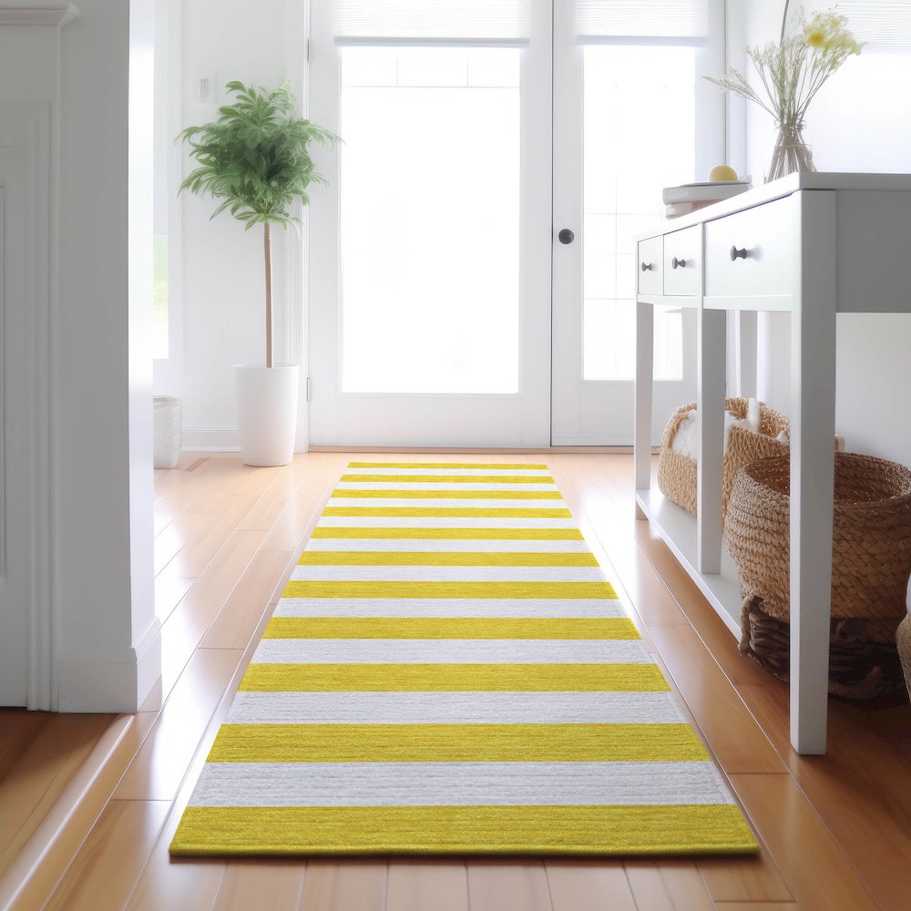 Premium Machine Washable Mayfield  Yellow 2'3" x 7'6" Runner Rug. Picture 5