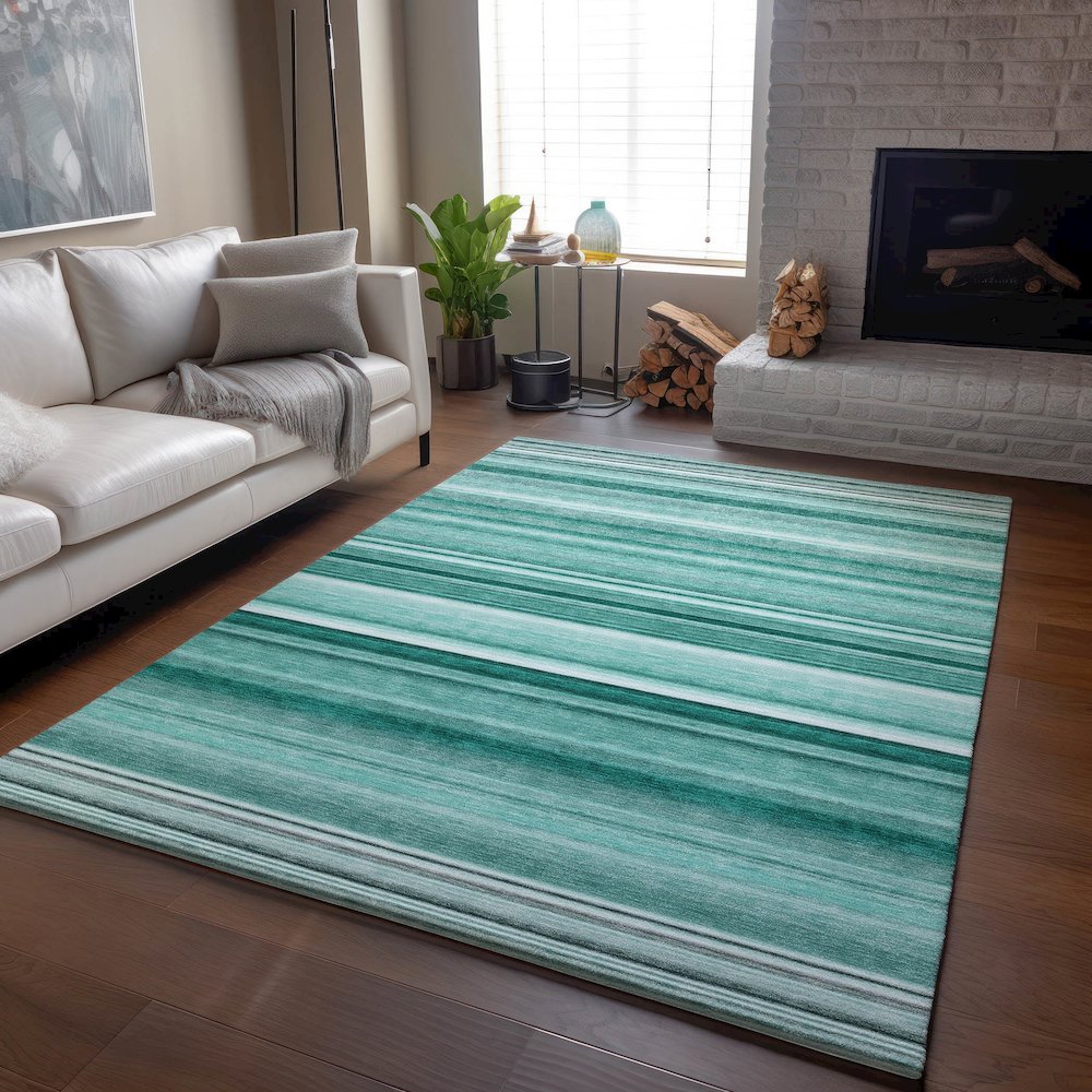 Premium Machine Washable Mayfield  Aqua 2'6" x 3'10" Rug. Picture 6
